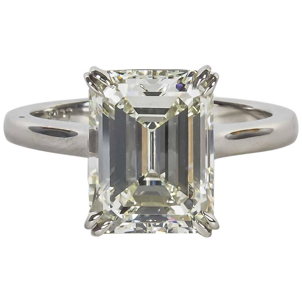 Elegant 4.26 Carat GIA Cert Emerald Cut Diamond Solitaire Engagement Ring For Sale