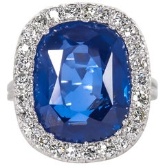 Retro Rare GIA Certified 15 Carat Burma No Heat Natural Sapphire Ring