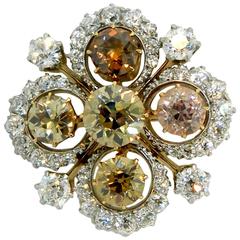 1890s Theodore B. Starr Natural Fancy Diamond Gold Pendant Brooch