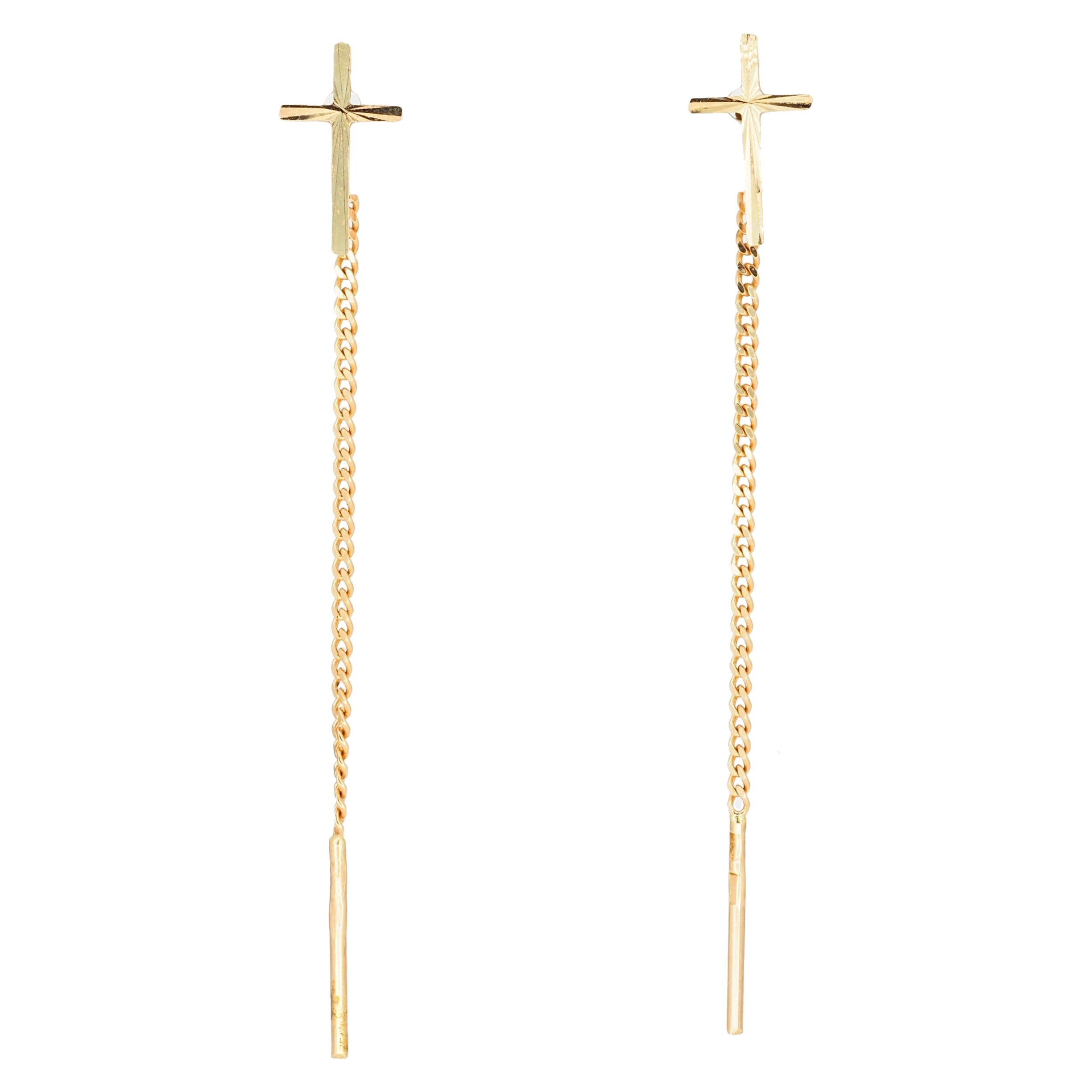 Cross on Chain Earrings, Cross Cable Chain Earrings