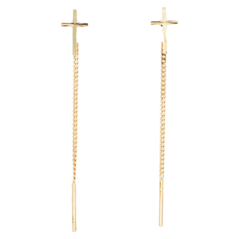 Cross on Chain Earrings, Cross Cable Chain Earrings For Sale at 1stDibs