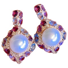 Bochic “Capri” South Sea & Fancy Color Gem Earrings set in 22K Gold & Silver 