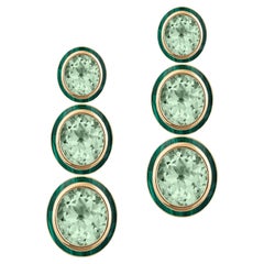 Goshwara 3 Tier Oval Shape Prasiolite & Malachite Earrings