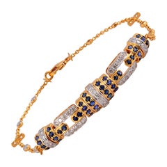 Blaues Saphir-Edelstein-Charm-Armband aus 18 Karat Gelbgold feiner Schmuck