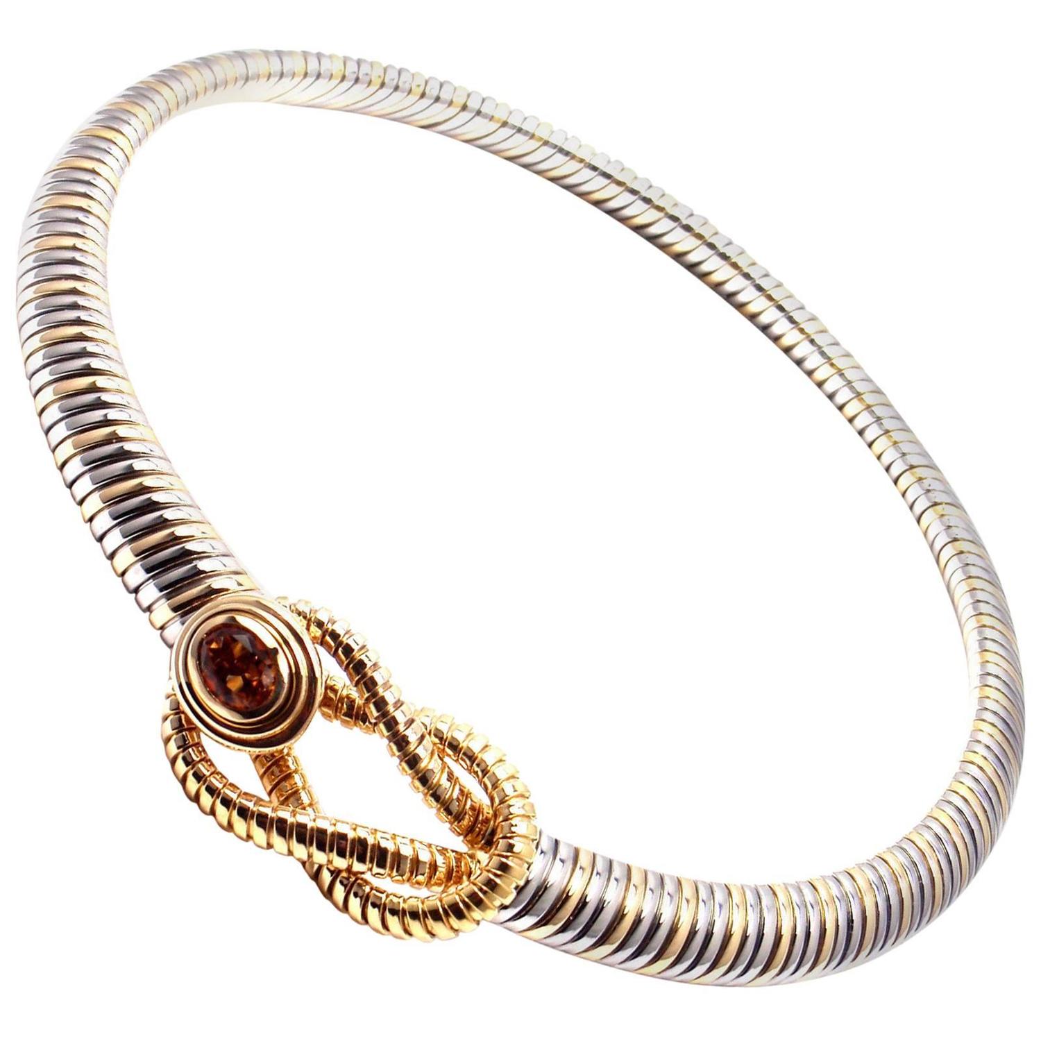 Cartier Citrine Gold Stainless Steel Hercules Knot Necklace For Sale at