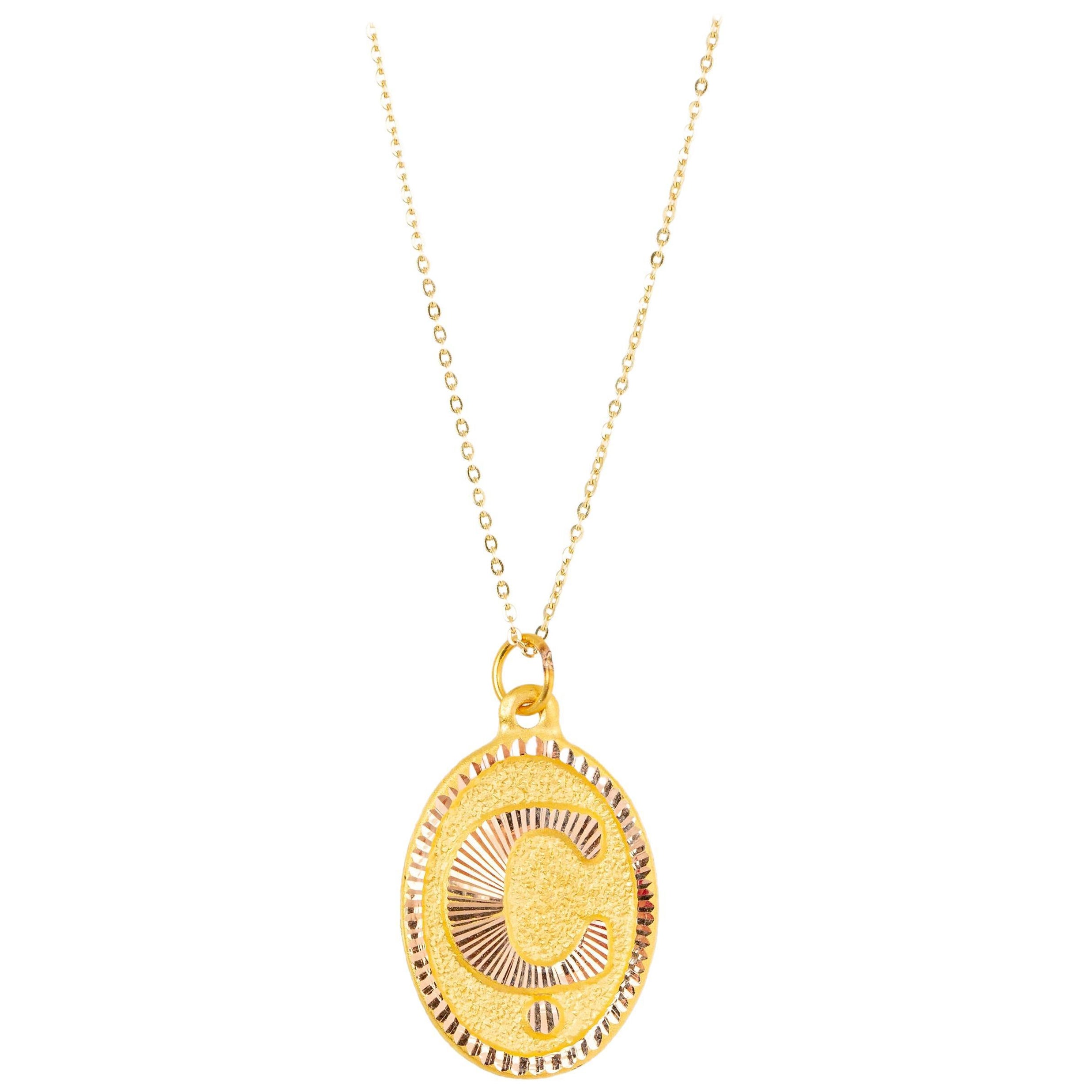 14k Gold Necklaces, Letter Necklace Models, Letter Ç Gold Necklace-Gift Necklace For Sale