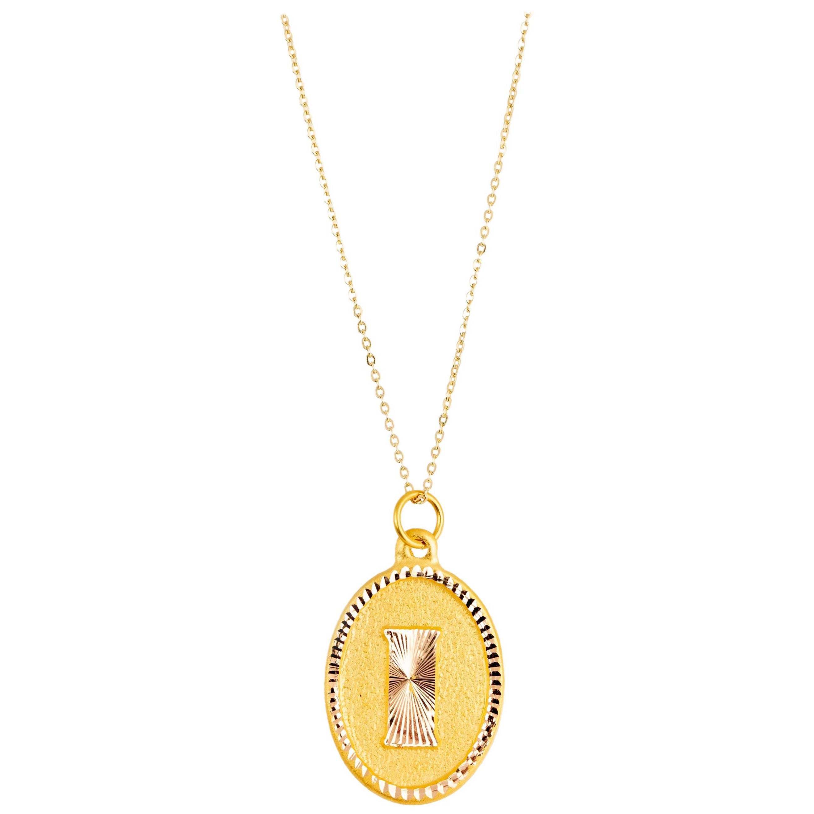 14k Gold Necklaces, Letter Necklace Models, Letter i Gold Necklace-Gift Necklace For Sale