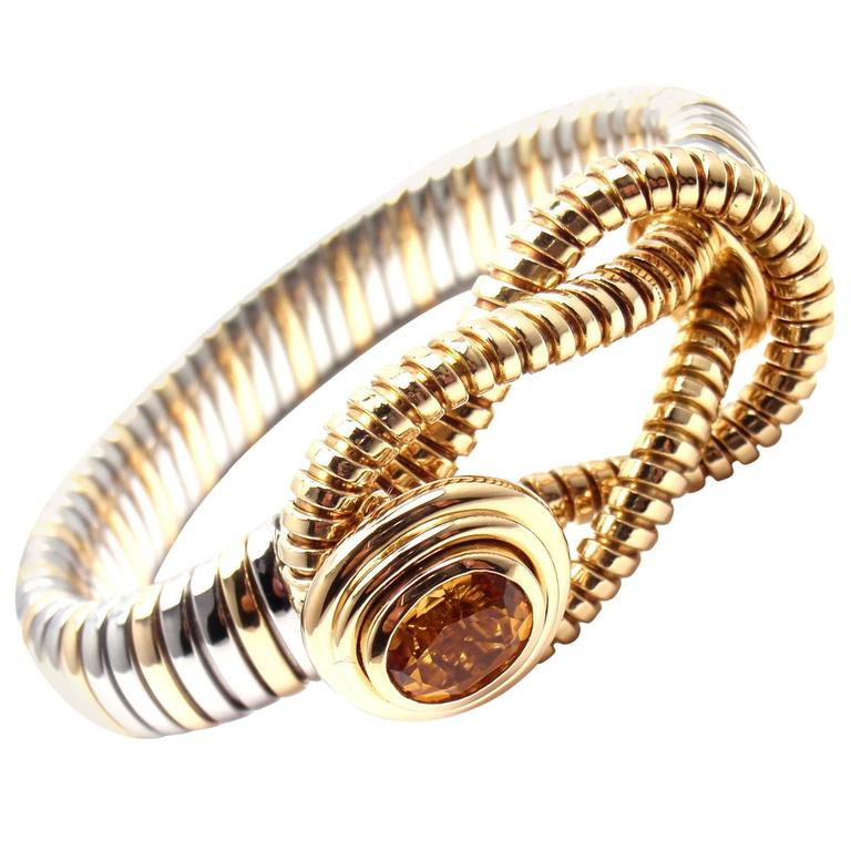 Cartier Citrine Stainless Steel Gold Hercules Knot Bracelet For Sale at