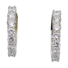 Classic 18k White Gold Hoop Earrings w/ 1.12 Carat Natural Diamonds