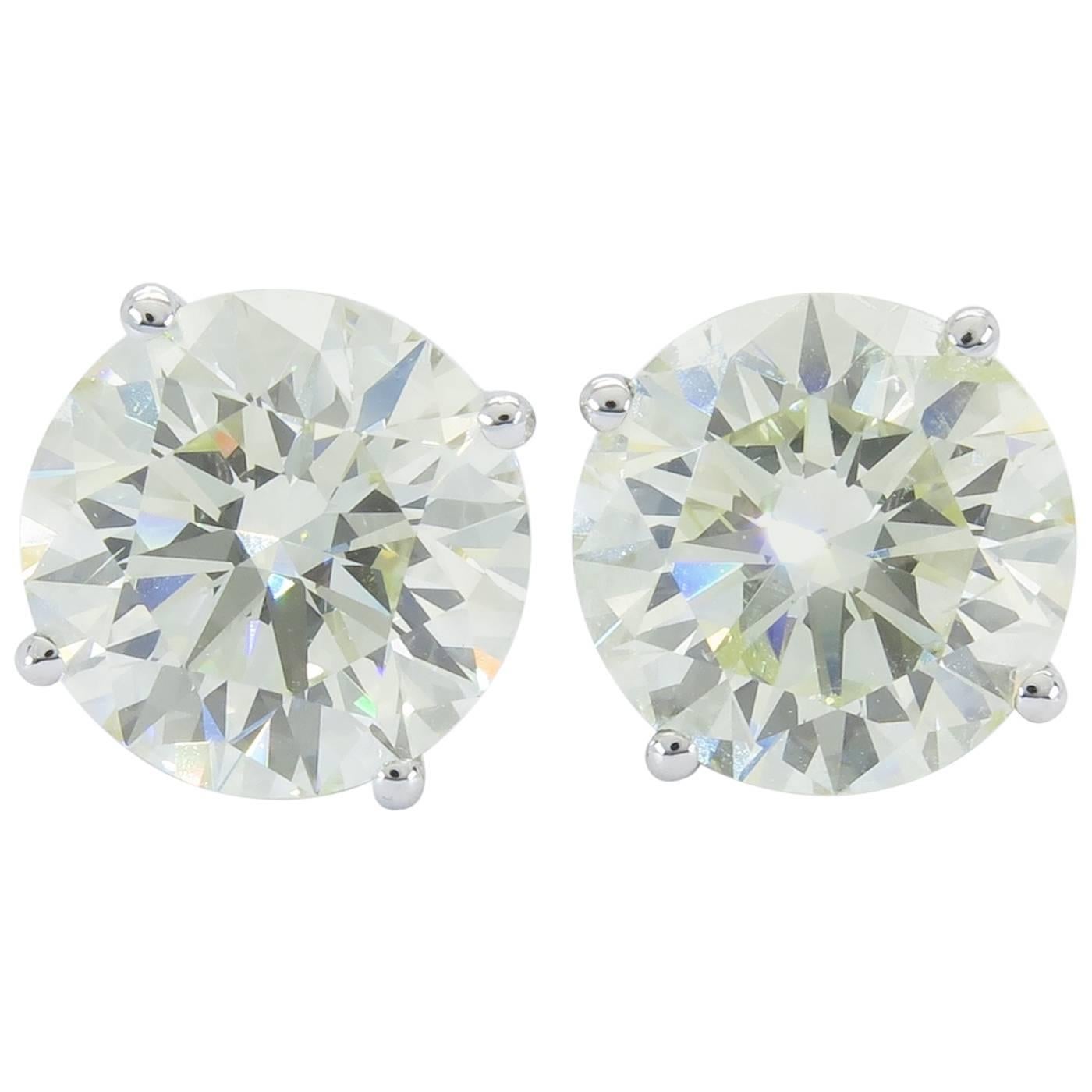 6 Carats Round Brilliant Cut Diamonds Gold Stud Earrings 