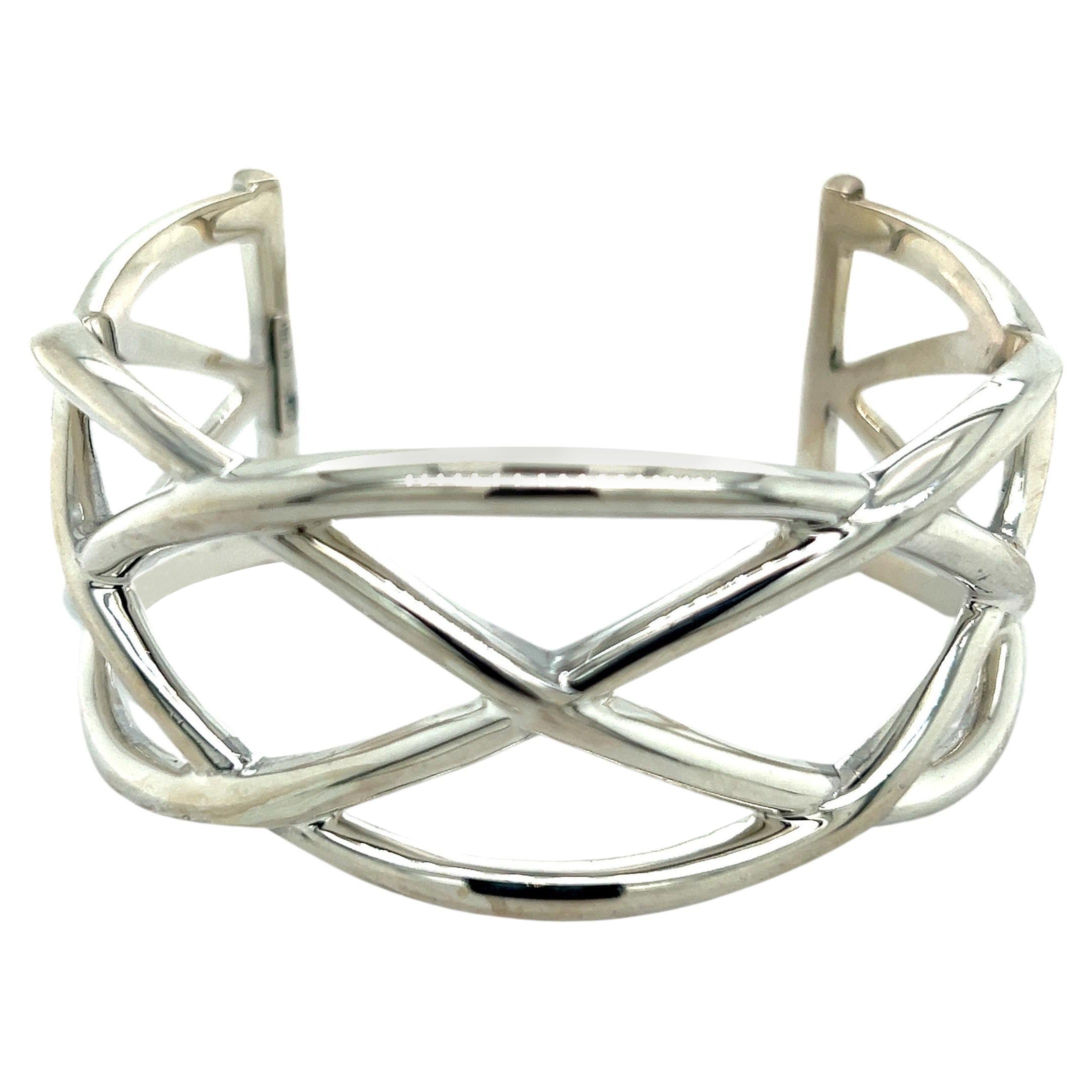 Tiffany & Co Estate Large Celtic Knot Cuff Bracelet Medium Silver For Sale