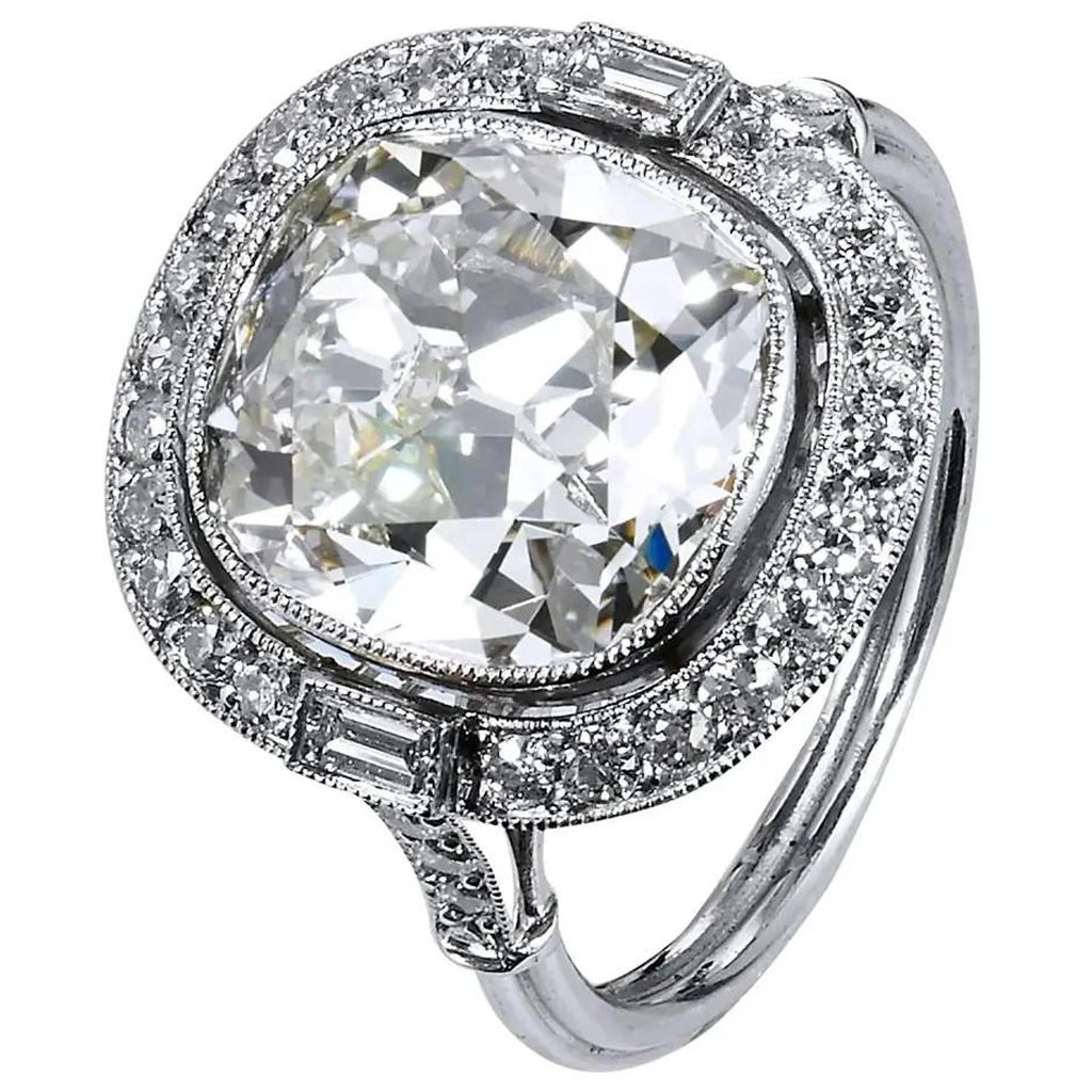 GIA Certified Handmade 6.53 Carat Cushion Cut Brilliant Diamond Engagement Ring For Sale