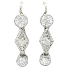 1920s 1.06 Carats Diamonds Platinum Drop Earrings 