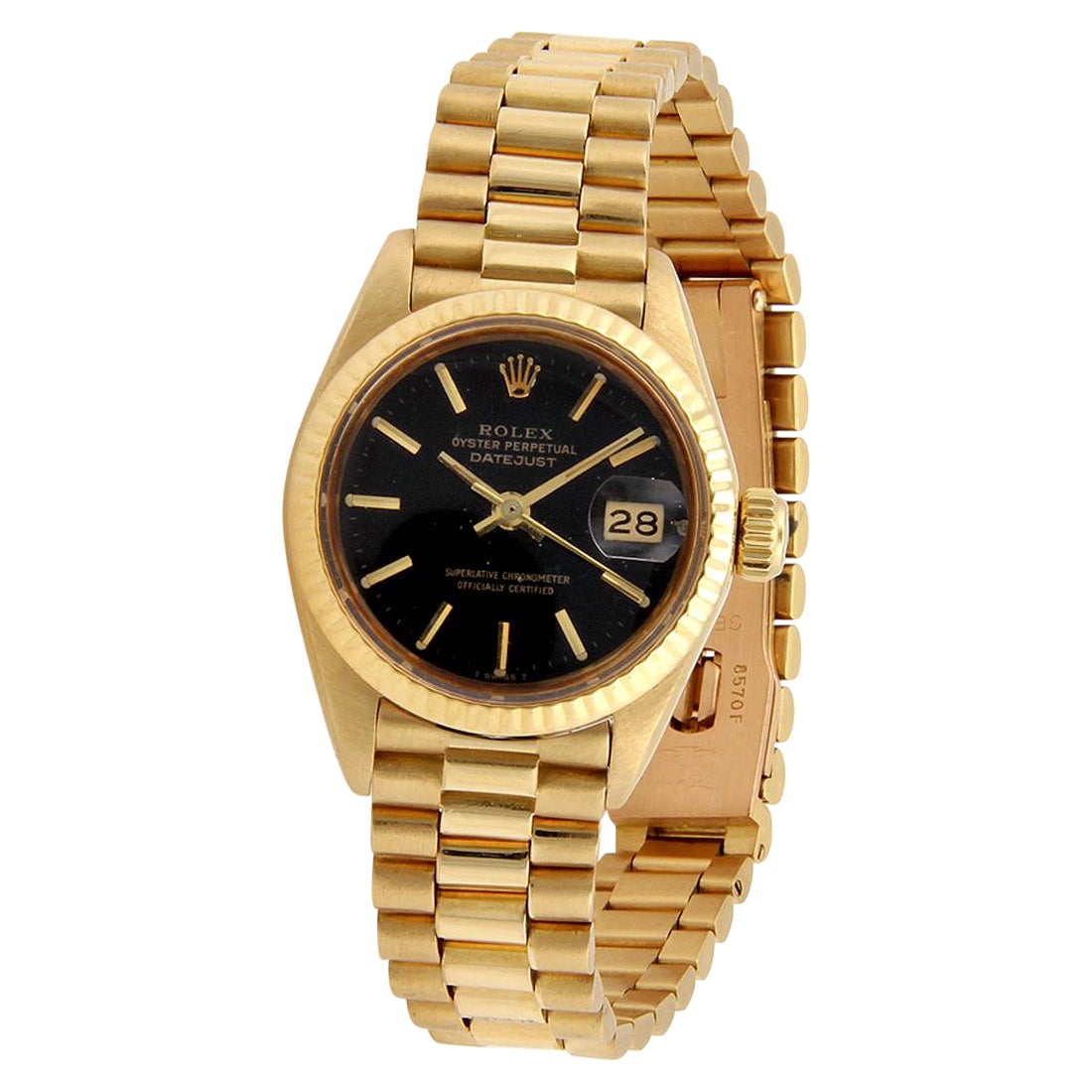 Rolex Oyster Datejust Automatic 18k Gold Black Dial Ladies Wrist Watch 6917