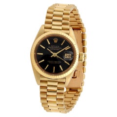 Vintage Rolex Oyster Datejust Automatic 18k Gold Black Dial Ladies Wrist Watch 6917