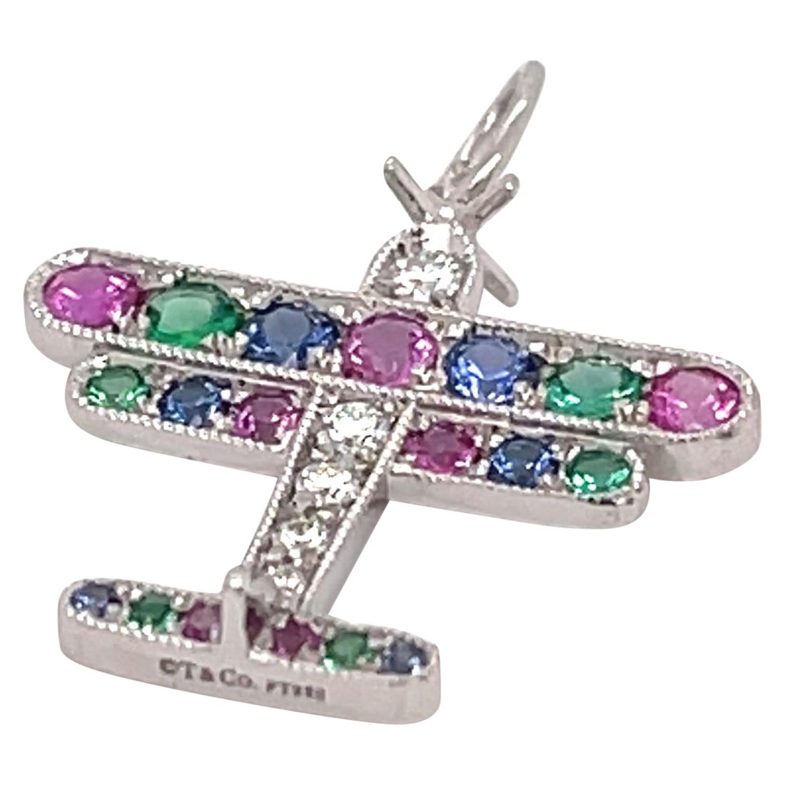 Tiffany & Co. Diamond Multi-Color Gems Platinum Airplane Charm Pendant