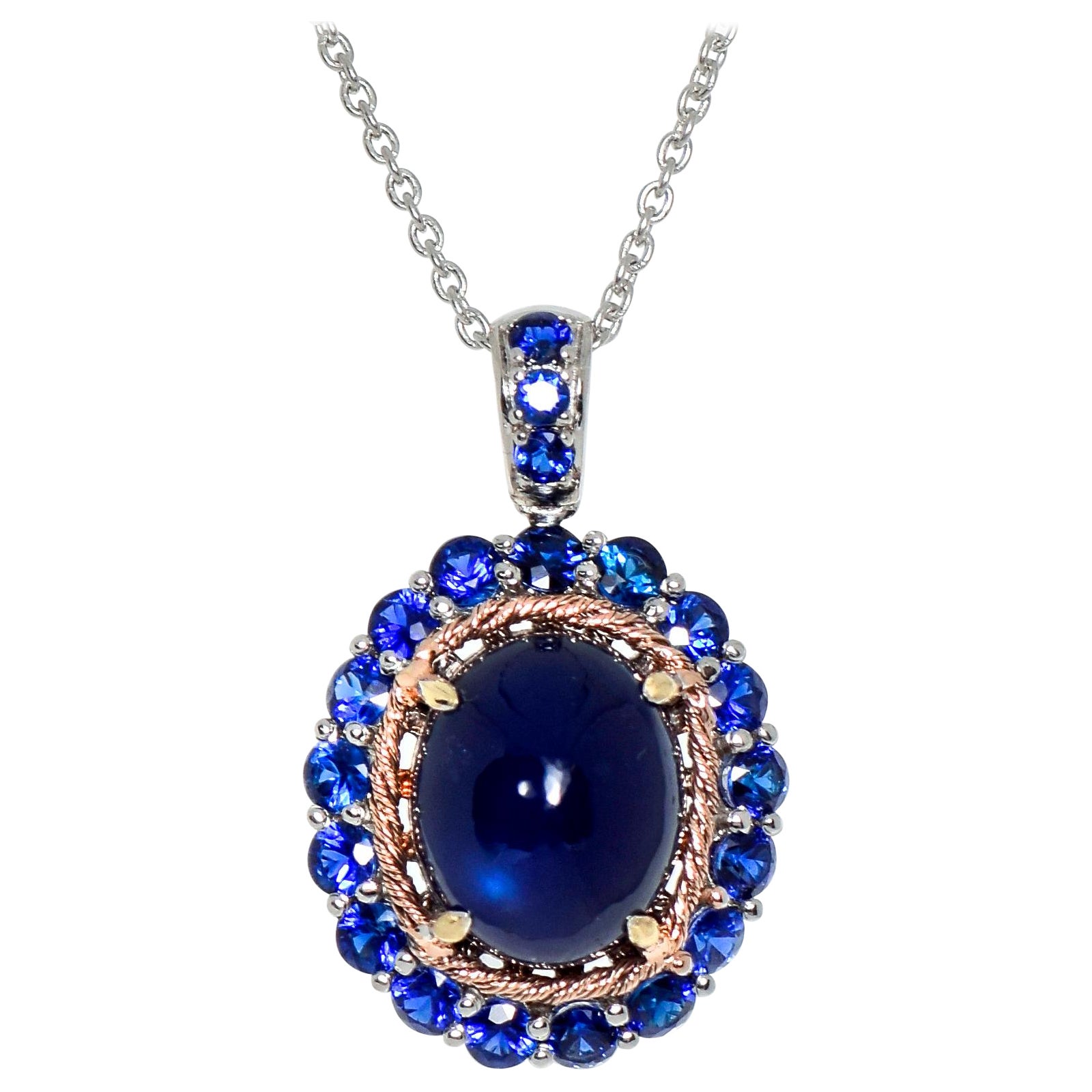 *NRP* IGI 14k 5.80 Carat Blue Sapphire Antique Art Deco Drop Pendant Necklace