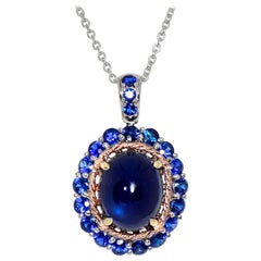 *Collier IGI 14k 5.80 Carat Blue Sapphire Antique Art Deco Drop Pendant Necklace