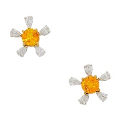 Yellow Sapphire and White Diamond Earrings in 18k Two Tone Gold