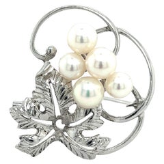 Retro Mikimoto Estate Akoya Pearl Brooch Pin Sterling Silver 