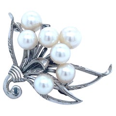 Mikimoto Estate Akoya Pearl Brooch Pin Sterling Silver