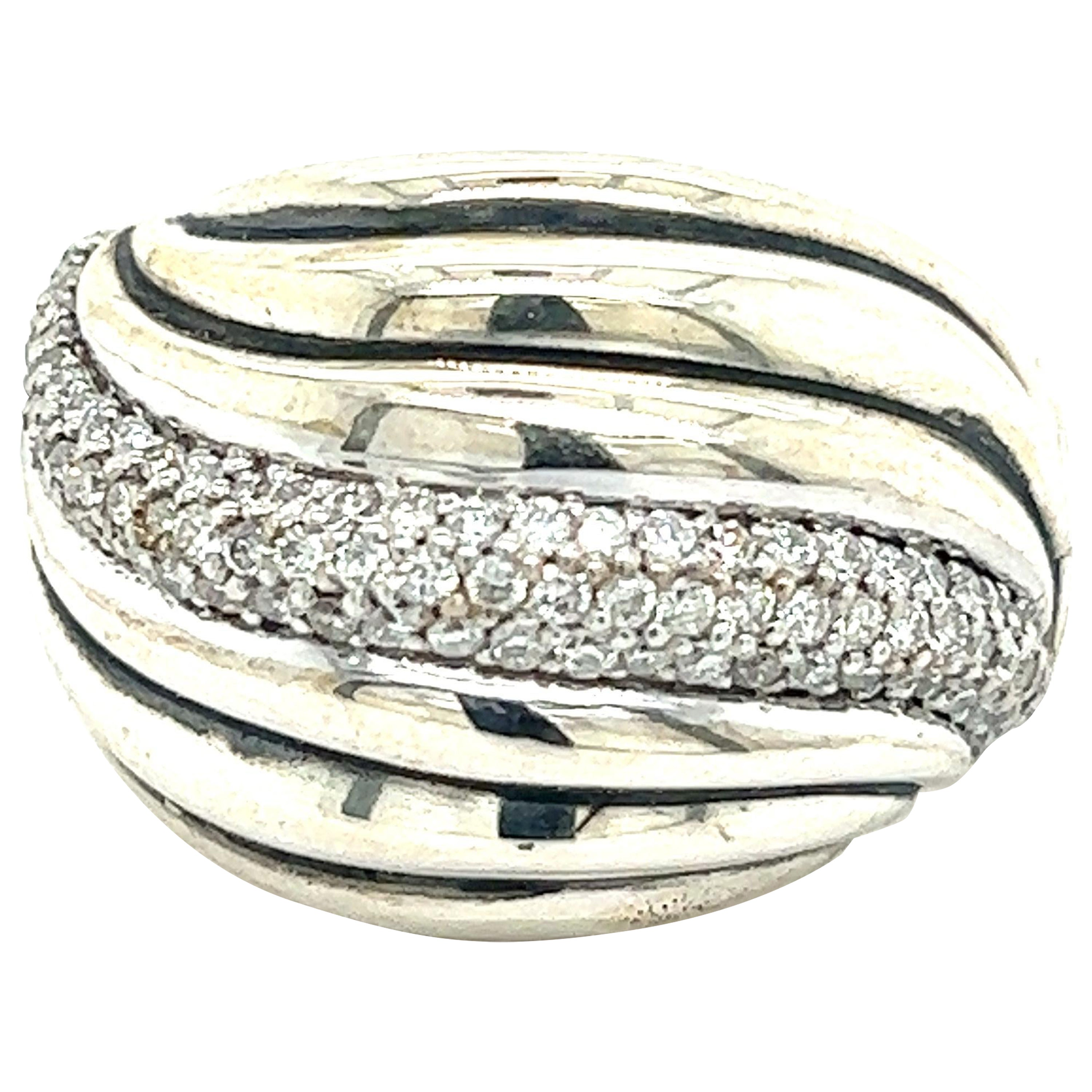 David Yurman Authentic Estate Diamond Sculpted Cable Ring 7.75 Silver For Sale
