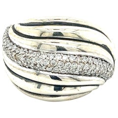 Retro David Yurman Authentic Estate Diamond Sculpted Cable Ring 7.75 Silver