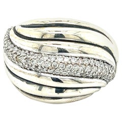 David Yurman Authentic Estate Diamond Sculpted Cable Ring 7.75 Silver