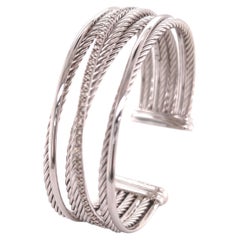 David Yurman Authentic Estate Diamond Crossover Cuff Bracelet M Silver