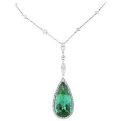 37.35 Carat Green Tourmaline Diamond Gold Necklace