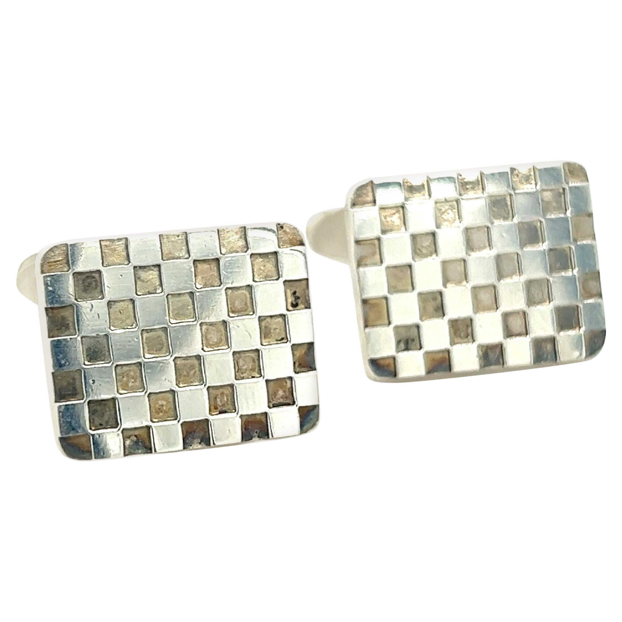 Georg Jensen Estate Checkerboard Cufflinks Silver For Sale
