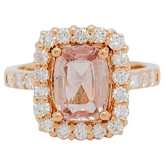 GIA Padparadscha Sapphire Cushion and White Diamond Cocktail Ring