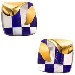 Tiffany & Co. 1977 Angela Cummings Clips Earrings 18kt Gold with Lapis and Nacre