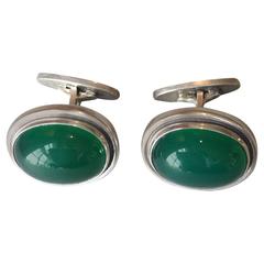 Georg Jensen Sterling Silver Cufflinks with Chrysoprase No 44A by Harald Nielsen
