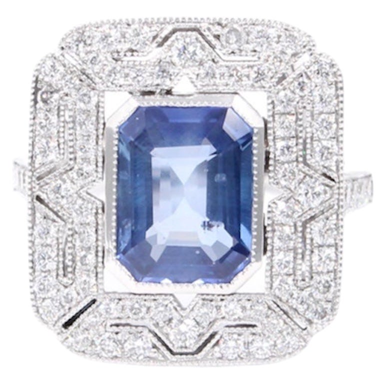 Certified 3.10 Carats Natural Ceylon Sapphire and Diamond Ring For Sale