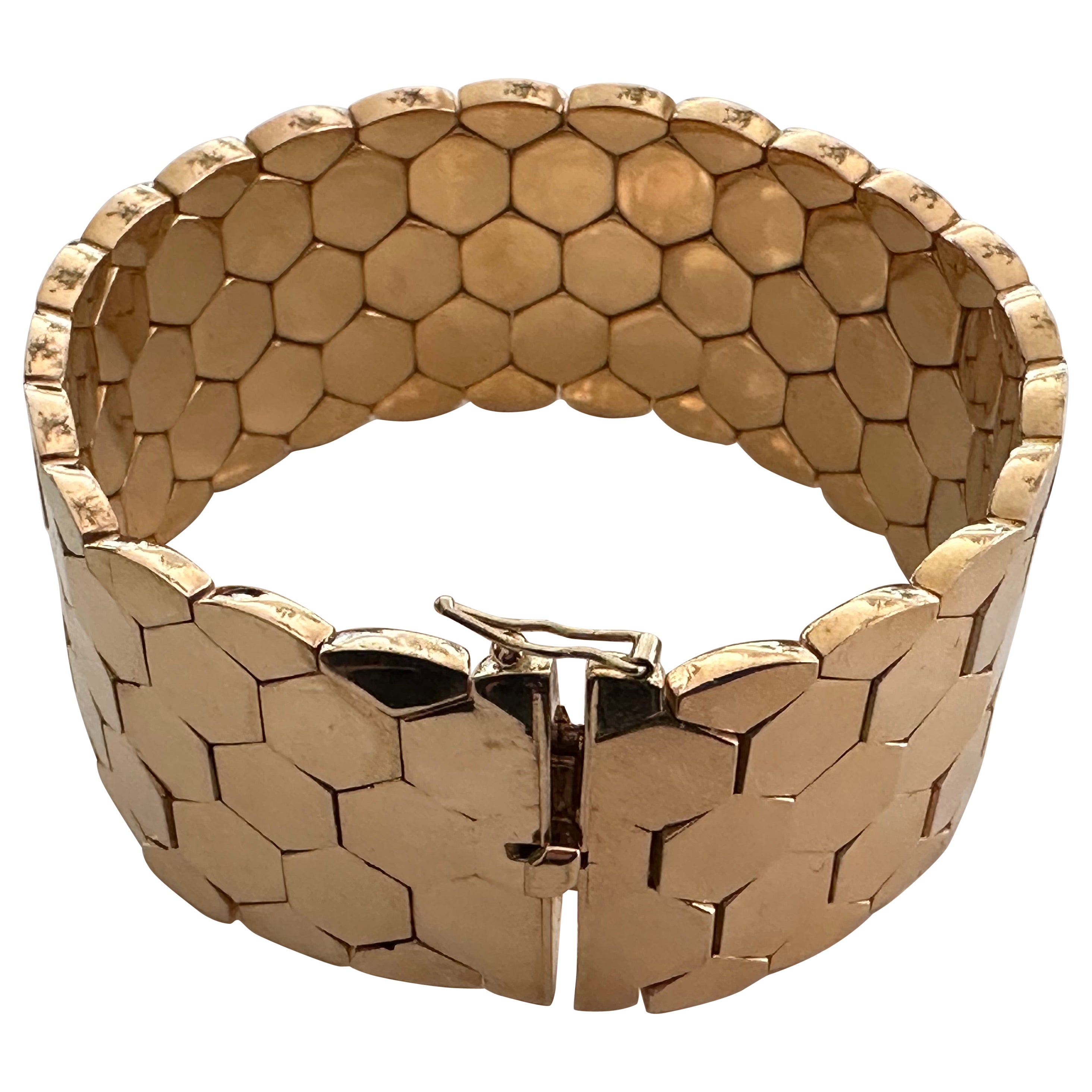 Vintage Italian 18kt Yellow Gold Honeycomb Link Bracelet 