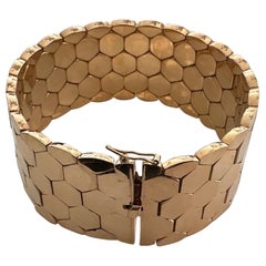 Vintage Italian 18kt Yellow Gold Honeycomb Link Bracelet 