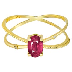 Ruby Spiral Ring, Oval Ruby Ring, Ruby Gold Ring