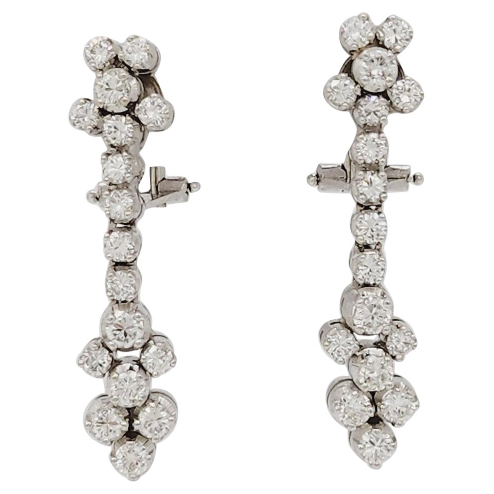 White Diamond Round Dangle Earrings in 18k White Gold For Sale