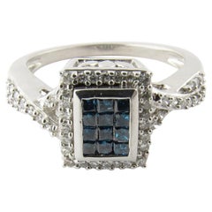 14 Karat White Gold Blue and White Diamond Ring