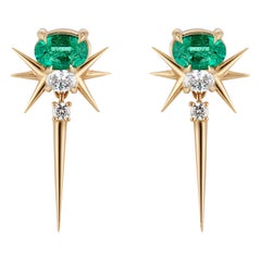 18k Yellow Gold Muzo Emerald & Diamond Drop Earrings