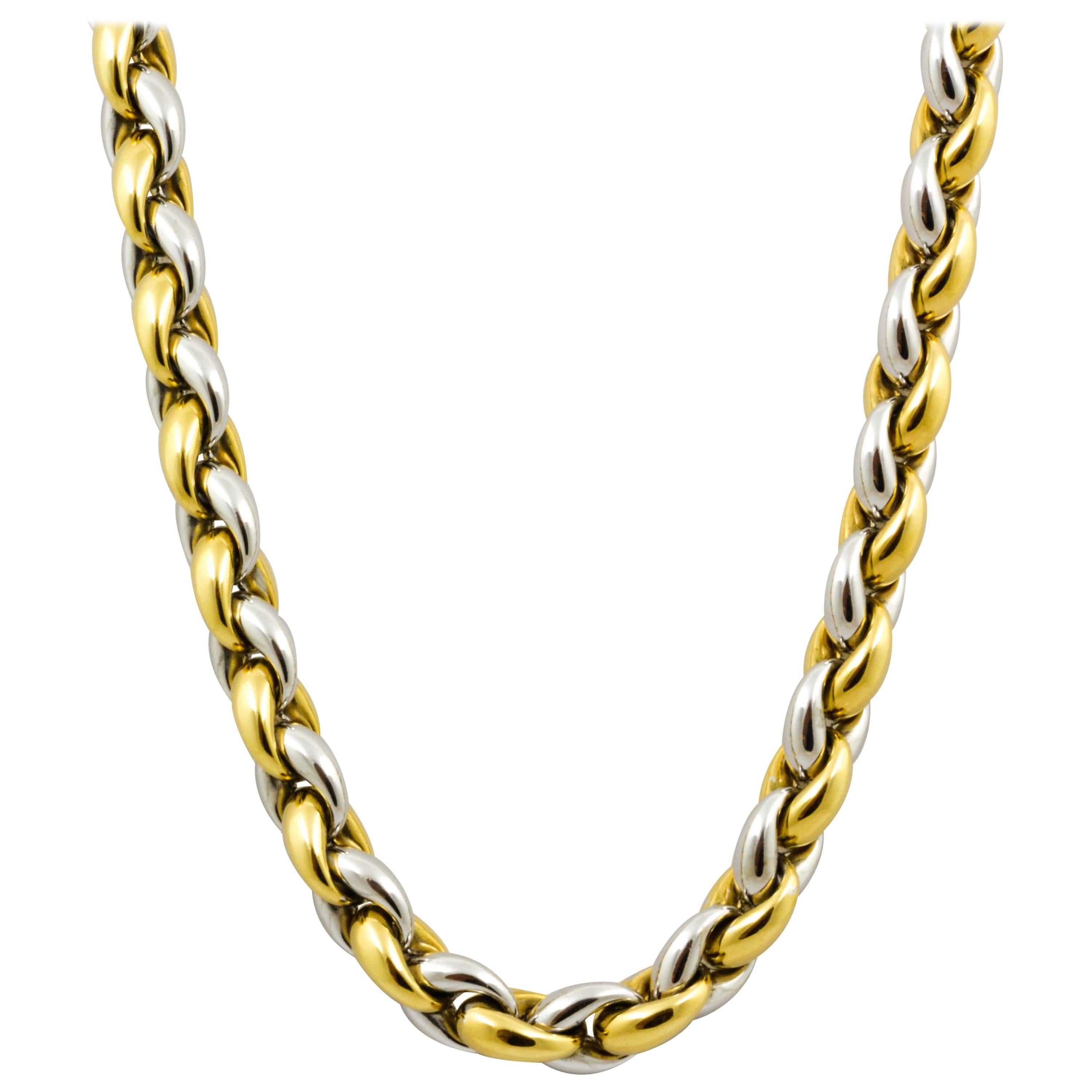 18 Karat Yellow and White Gold Cable Chain Necklace