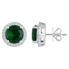 Certified 14k Gold 4.7ct Natural Diamond w/ Lab Emerald Solitaire Stud Earrings
