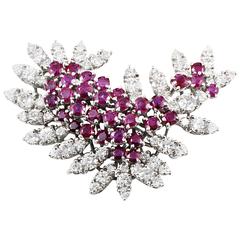 Ruby Diamond Platinum Cluster Brooch