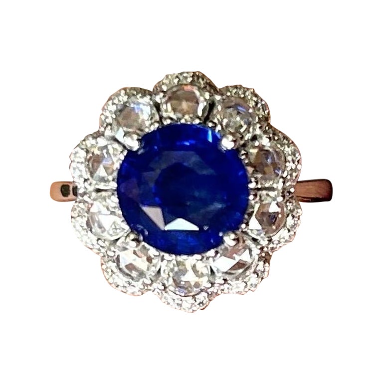 4.11 Carat Ceylon Blue Sapphire & Diamond Engagement Ring For Sale