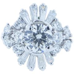 1950s Cosmopolitan 1.15 Carat Center Diamond Platinum Cluster Ring