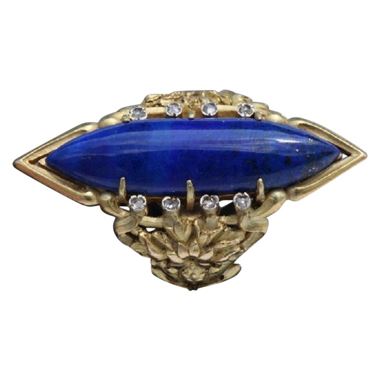 Louis Wièse Art Nouveau Lapis Lazuli Diamond Gold Cornflower Motif Cocktail Ring For Sale