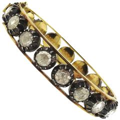 Antique Rose Cut Diamond Silver Gold Bangle Bracelet