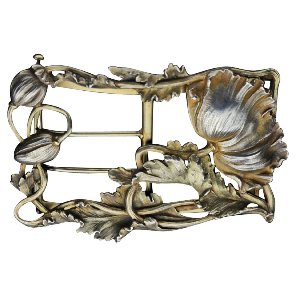Art Nouveau Poppy Buckle Attrib. to Albert Chambin, Silver Partly Gilt, c 1904 For Sale