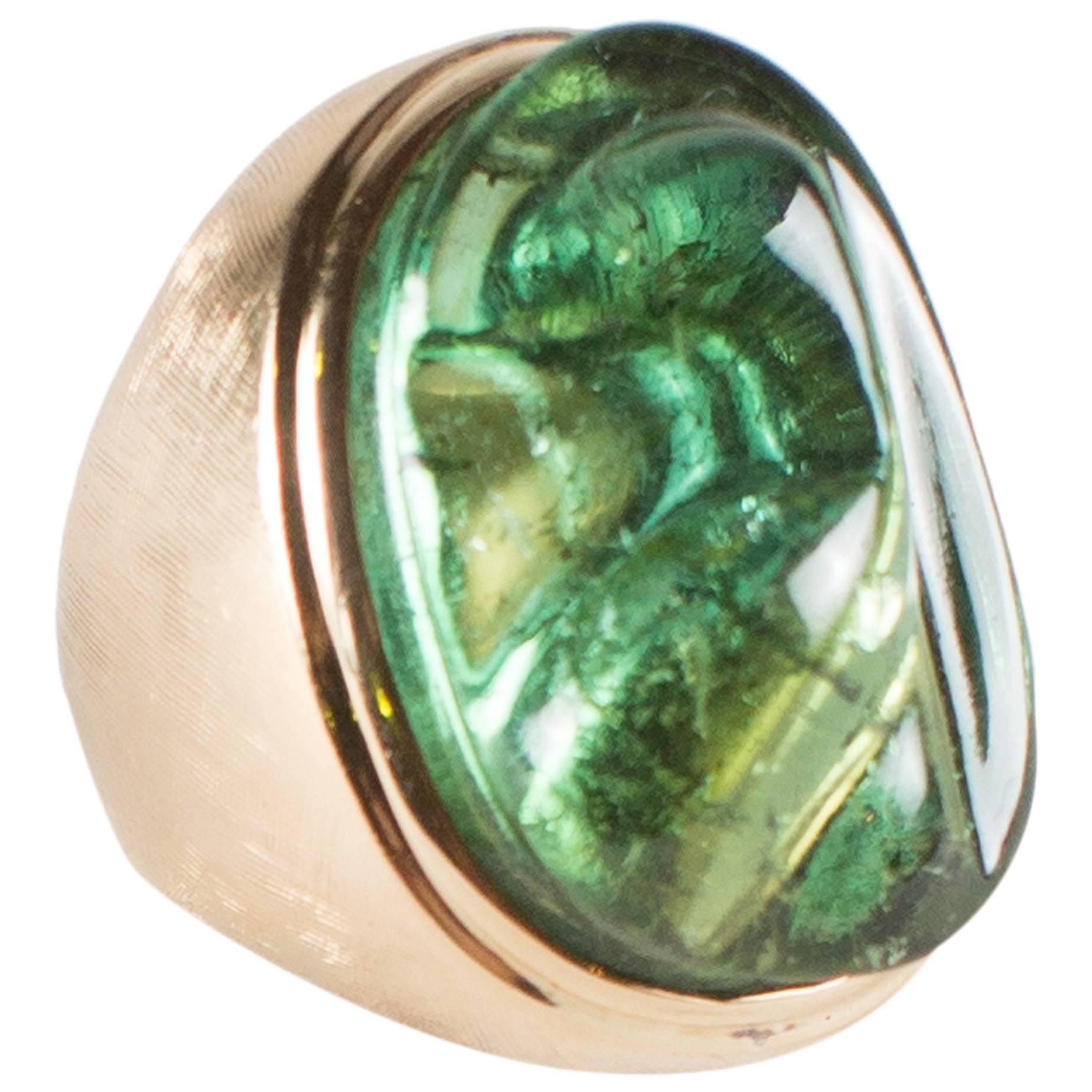  Burle Marx Yellow Gold and Sculpted Green Tourmaline Ring